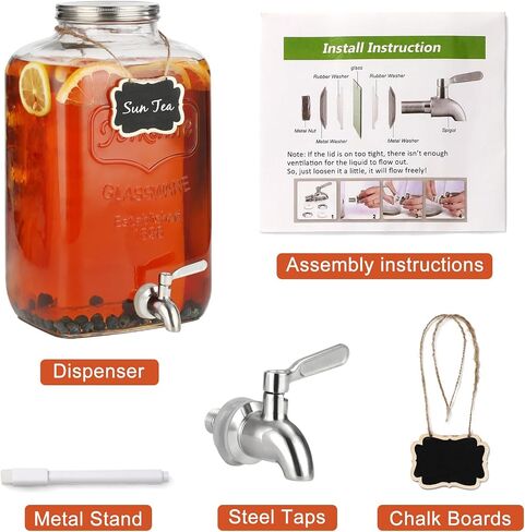 2 Gallon Glass Beverage Dispenser, Stainless Steel Leakproof Spigot and Lid, Glass Drink Dispensers for Parties, Water Beverage Dispenser Liquid Laundry Detergent Dispenser in Saudi Arabia