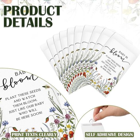 Fumete 50 Pcs Baby Shower Seed Packet Favors Wildflower Seed Self Adhesive Packets Envelopes Baby in Bloom Kraft Seed Packets Mini Seed Packet Organizer for Baby Shower Party Gift Favors, No Seeds in Saudi Arabia