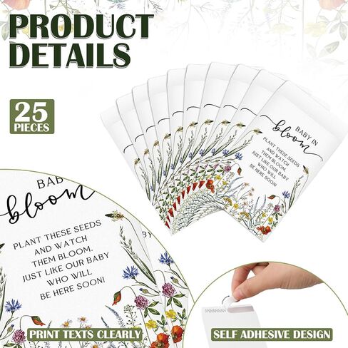 Fumete 50 Pcs Baby Shower Seed Packet Favors Wildflower Seed Self Adhesive Packets Envelopes Baby in Bloom Kraft Seed Packets Mini Seed Packet Organizer for Baby Shower Party Gift Favors, No Seeds in Saudi Arabia
