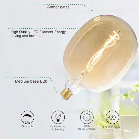 SD LUX Oversized Vintage LED Light Bulbs 5W, Medium Base E26, Giant Huge Edison Bulb,Large Amber Decorative Bulbs, Dimmable 400LM(40W Equi) Pendant Lighting Warm White 2700K,1 Pack (DG170-Black) in Saudi Arabia