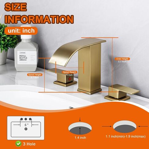 Bathroom Faucet 3 Hole, Chrome Waterfall Bathroom Faucets, 8 Inch Widespread Modern Bathroom Sink Faucet & Parts, Wide Spread Touch On Three Hole 2 Handle Bathroom Vanity Mixer in Saudi Arabia