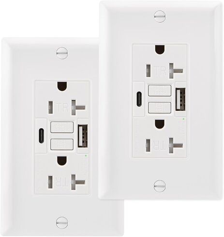 GFCI Outlet with USB in-Wall,20A Self-Test with LED Indicator Tamper Resistant DC5V 4.8A Charger Outlet with USB Type A & TypeC,White in Kuwait