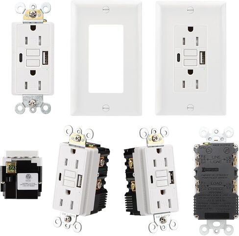 GFCI Outlet مع USB داخل الجدار ، 20A اختبار ذاتي مع مؤشر LED TAREDATAN DC5V 4.8A الشاحن مع نوع USB A & TYPEC ، أبيض in Kuwait
