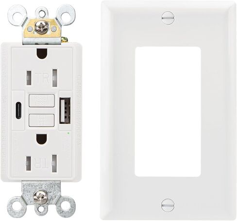 GFCI Outlet مع USB داخل الجدار ، 20A اختبار ذاتي مع مؤشر LED TAREDATAN DC5V 4.8A الشاحن مع نوع USB A & TYPEC ، أبيض in Kuwait