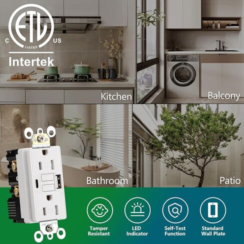 GFCI Outlet مع USB داخل الجدار ، 20A اختبار ذاتي مع مؤشر LED TAREDATAN DC5V 4.8A الشاحن مع نوع USB A & TYPEC ، أبيض in Kuwait