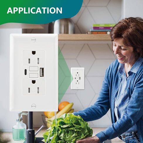 GFCI Outlet مع USB داخل الجدار ، 20A اختبار ذاتي مع مؤشر LED TAREDATAN DC5V 4.8A الشاحن مع نوع USB A & TYPEC ، أبيض in Kuwait