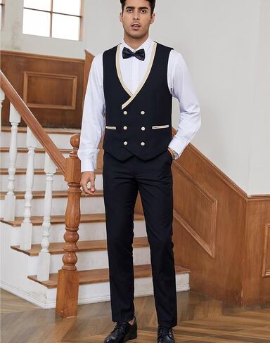 Men 3 Piece Tuxedo Suit Double Breasted Suit for Men Wedding Prom Slim Fit Blazer Vest Pants with Bow Tie in Saudi Arabia