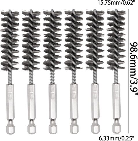 6 Pcs Bore Brush for Drill, 1/4" Hex Shank Stainless Steel Twisted Wire Brush for Drill, Bristle Round Wire Brush with Different Sizes, Tube Pipe Cleaner for Rust (Diameter 12,19,25mm) in Kuwait