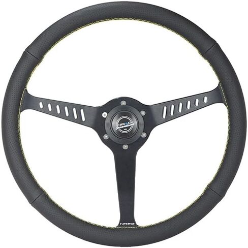 NRG Innovations RST-380STL-B 380 مم 2.25 بوصة عجلة قيادة عميقة 3 تكلم مع زر قرن، نمط مسمار 6 × 70 مم، أسود in Saudi Arabia