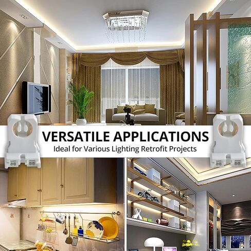8 Pack Non Shunted T8 Lamp Holder Socket Turn Type for LED Fluorescent Tube Replacements Retrofit Kit Parts White in Kuwait