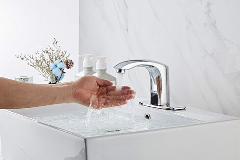 Automatic Sensor Touchless Bathroom Faucet Brushed Nickel Motion Actived Solid Brass Bathroom Sink Faucet with Hole Cover Plate Hands Free Vanity Faucets Deck Mount in Kuwait