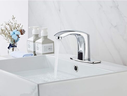Automatic Sensor Touchless Bathroom Faucet Brushed Nickel Motion Actived Solid Brass Bathroom Sink Faucet with Hole Cover Plate Hands Free Vanity Faucets Deck Mount in Kuwait