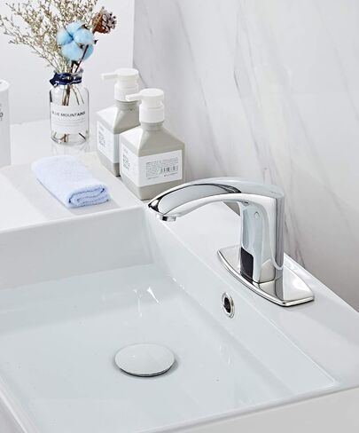 Automatic Sensor Touchless Bathroom Faucet Brushed Nickel Motion Actived Solid Brass Bathroom Sink Faucet with Hole Cover Plate Hands Free Vanity Faucets Deck Mount in Kuwait