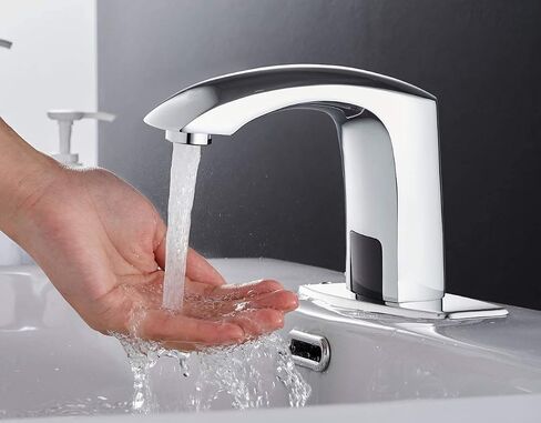 Automatic Sensor Touchless Bathroom Faucet Brushed Nickel Motion Actived Solid Brass Bathroom Sink Faucet with Hole Cover Plate Hands Free Vanity Faucets Deck Mount in Kuwait
