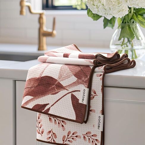 RECYCO Waffle Kitchen Towel Set of 2 - Quick Dry Microfiber Sustainable Dish Towels - Ultra Absorbent Reusable Cleaning Tea Towels - Lightweight Hand Towels,16"x 28", Black & White Mirage in Saudi Arabia