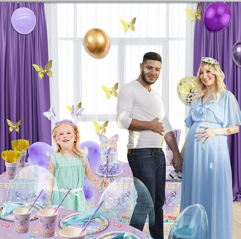 166 PCS Butterfly Birthday Party Supplies - Butterfly Plates, Napkins, Cups, Tablecloth, Knives, Fork, Spoon, and Straws for Girls Baby Shower, Fairy Themed Party Decorations, Serves 20 Guests in Kuwait