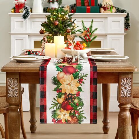 عداء طاولة الكريسماس - ريد ثلج ثلج ندفة الشتاء العطلة الزخرفية زخرفة مائدة الطاولة لتناول الطعام في المطبخ ، ديكور حفل عشاء داخلي في الهواء الطلق 13 × 72 بوصة in Kuwait