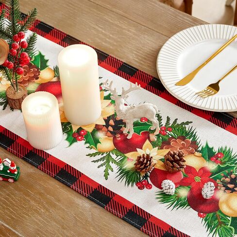 عداء طاولة الكريسماس - ريد ثلج ثلج ندفة الشتاء العطلة الزخرفية زخرفة مائدة الطاولة لتناول الطعام في المطبخ ، ديكور حفل عشاء داخلي في الهواء الطلق 13 × 72 بوصة in Kuwait