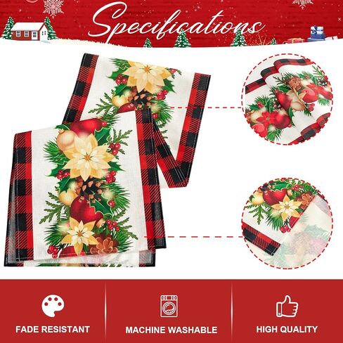 عداء طاولة الكريسماس - ريد ثلج ثلج ندفة الشتاء العطلة الزخرفية زخرفة مائدة الطاولة لتناول الطعام في المطبخ ، ديكور حفل عشاء داخلي في الهواء الطلق 13 × 72 بوصة in Kuwait