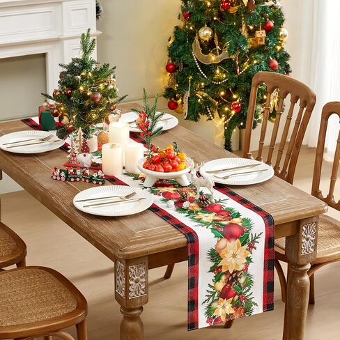 عداء طاولة الكريسماس - ريد ثلج ثلج ندفة الشتاء العطلة الزخرفية زخرفة مائدة الطاولة لتناول الطعام في المطبخ ، ديكور حفل عشاء داخلي في الهواء الطلق 13 × 72 بوصة in Kuwait