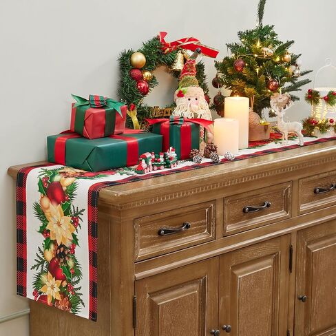 عداء طاولة الكريسماس - ريد ثلج ثلج ندفة الشتاء العطلة الزخرفية زخرفة مائدة الطاولة لتناول الطعام في المطبخ ، ديكور حفل عشاء داخلي في الهواء الطلق 13 × 72 بوصة in Kuwait