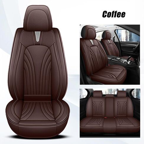 Front and Rear Seat Covers 5 Pieces, Waterproof Nappa Leather Sideless Car Seat Cushions Protective Auto Accessories, Universal Fit for Most Sedans SUV, Luxury Car Seat Cushion, Wine&Red in Saudi Arabia