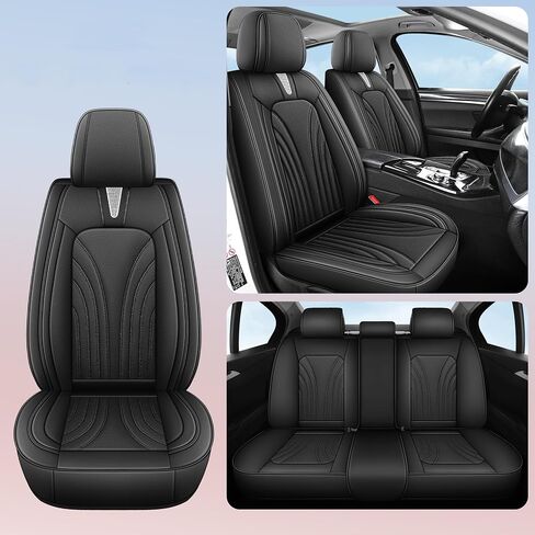 Front and Rear Seat Covers 5 Pieces, Waterproof Nappa Leather Sideless Car Seat Cushions Protective Auto Accessories, Universal Fit for Most Sedans SUV, Luxury Car Seat Cushion, Wine&Red in Saudi Arabia