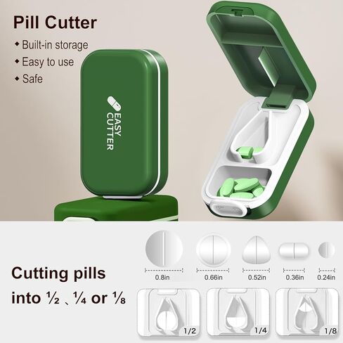 Pill Cutter | Best Pill Cutter for Small or Large Pills |with Safety Lock Buckle Design in The USA| Cuts Vitamins | Pill Splitter Detachable Silicone pad Easy to wash with Crystal Pill Box (Grey) in Kuwait