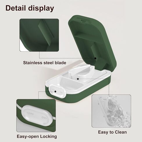 Pill Cutter | Best Pill Cutter for Small or Large Pills |with Safety Lock Buckle Design in The USA| Cuts Vitamins | Pill Splitter Detachable Silicone pad Easy to wash with Crystal Pill Box (Grey) in Kuwait