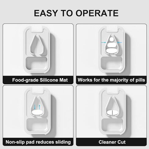 Pill Cutter | Best Pill Cutter for Small or Large Pills |with Safety Lock Buckle Design in The USA| Cuts Vitamins | Pill Splitter Detachable Silicone pad Easy to wash with Crystal Pill Box (Grey) in Kuwait