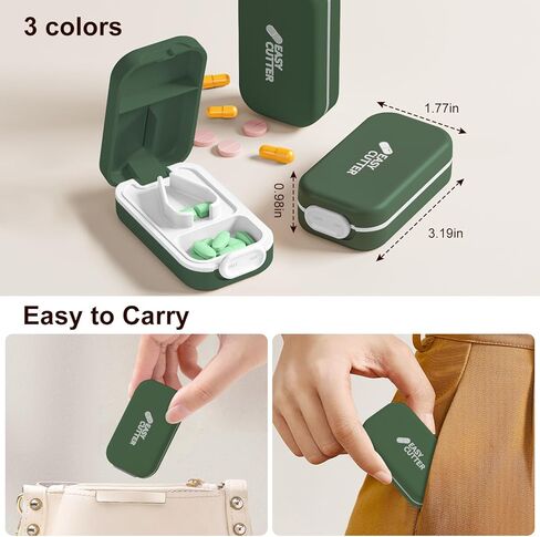 Pill Cutter | Best Pill Cutter for Small or Large Pills |with Safety Lock Buckle Design in The USA| Cuts Vitamins | Pill Splitter Detachable Silicone pad Easy to wash with Crystal Pill Box (Grey) in Kuwait