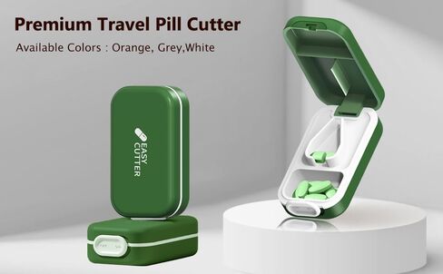 Pill Cutter | Best Pill Cutter for Small or Large Pills |with Safety Lock Buckle Design in The USA| Cuts Vitamins | Pill Splitter Detachable Silicone pad Easy to wash with Crystal Pill Box (Grey) in Kuwait