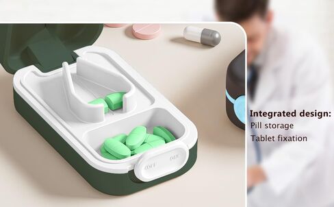 Pill Cutter | Best Pill Cutter for Small or Large Pills |with Safety Lock Buckle Design in The USA| Cuts Vitamins | Pill Splitter Detachable Silicone pad Easy to wash with Crystal Pill Box (Grey) in Kuwait