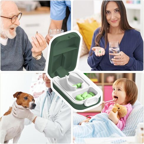 Pill Cutter | Best Pill Cutter for Small or Large Pills |with Safety Lock Buckle Design in The USA| Cuts Vitamins | Pill Splitter Detachable Silicone pad Easy to wash with Crystal Pill Box (Grey) in Kuwait