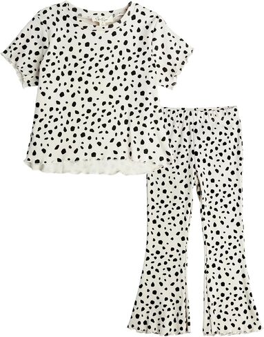 Jessica Simpson Girls' Leggings Set - 2 Piece T-Shirt and Leggings – Flare Leg Bell Bottom Pants Set for Girls (7-16), Size 7, Leopard Print in Saudi Arabia