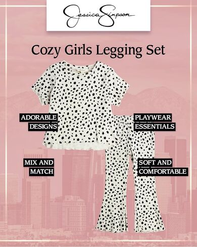 Jessica Simpson Girls' Leggings Set - 2 Piece T-Shirt and Leggings – Flare Leg Bell Bottom Pants Set for Girls (7-16), Size 7, Leopard Print in Saudi Arabia