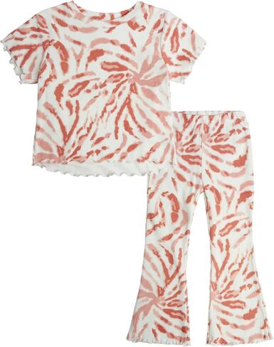 Jessica Simpson Girls' Leggings Set - 2 Piece T-Shirt and Leggings – Flare Leg Bell Bottom Pants Set for Girls (7-16), Size 7, Leopard Print in Saudi Arabia
