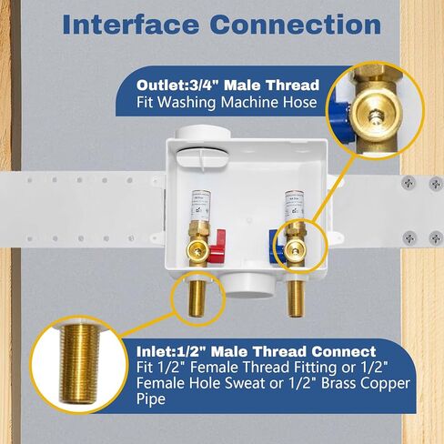 1 عبوة غسالة غسالة غسالة مخرج مع مصلحة مطرقة المياه النحاسية ، صندوق غسالة الغسيل PEX مع تصميم التصريف المركزي والجانبي (1/2 "COPPER PRESS CONNECTION INLET X 3/4" MHT Outlet) in Kuwait