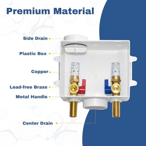 1 عبوة غسالة غسالة غسالة مخرج مع مصلحة مطرقة المياه النحاسية ، صندوق غسالة الغسيل PEX مع تصميم التصريف المركزي والجانبي (1/2 "COPPER PRESS CONNECTION INLET X 3/4" MHT Outlet) in Kuwait