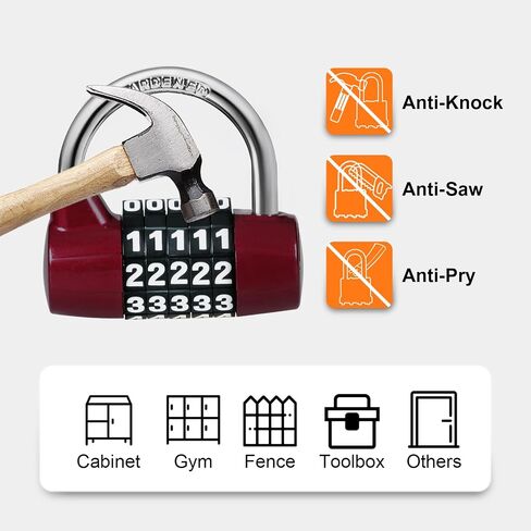 Direction Lock, U-bar Combination Padlocks with Code, 5 Digit Gym Locker Lock, Storage Lock, Combination Locks for Lockers, Indoor/Outdoor Use, Black in Kuwait