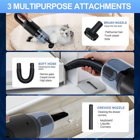 Handheld Vacuum Cleaner for Sofa and Car,Hand Held Vacuum with Filter,Car Hoovers Cordless Powerful 12000PA for Carpet,Pet Hair and Bed (White) in Kuwait