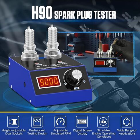 PLAYOCCAR 110V Spark Plug Tester - Dual-Hole Car Ignition Plug Detector for 12mm Spark Plugs, Adjustable Frequency 0~6000RPM with Protective Cover for 12V Vehicles in Saudi Arabia