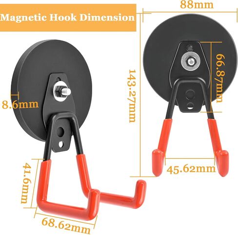 Magnetic Hooks Heavy Duty, 45 lbs Pulling 3.46" Strong Magnetic Hooks with Anti-Slip Coating, 2 Pcs Industrial Strength Utility Magnet Hooks, for Cordless Drills Hanging, Metal Cabinets, Tool Pegboard in Kuwait