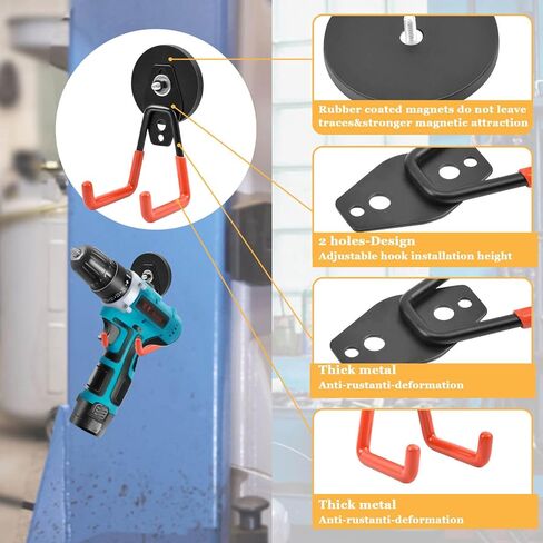 Magnetic Hooks Heavy Duty, 45 lbs Pulling 3.46" Strong Magnetic Hooks with Anti-Slip Coating, 2 Pcs Industrial Strength Utility Magnet Hooks, for Cordless Drills Hanging, Metal Cabinets, Tool Pegboard in Kuwait