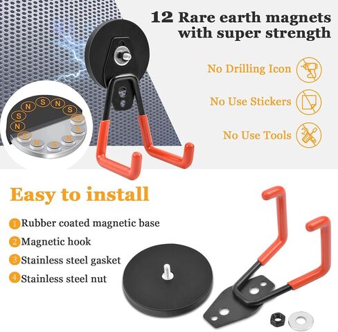 Magnetic Hooks Heavy Duty, 45 lbs Pulling 3.46" Strong Magnetic Hooks with Anti-Slip Coating, 2 Pcs Industrial Strength Utility Magnet Hooks, for Cordless Drills Hanging, Metal Cabinets, Tool Pegboard in Kuwait