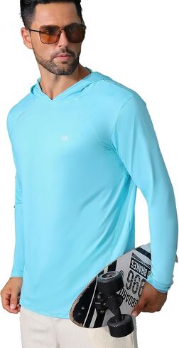 Angel season Men's Rash Guard Shirts Long Sleeve Summer Sun UPF 50 Quick Dry Waterproof Swim Shirt Outdoor Swimwear Tahiti Blue L in Kuwait