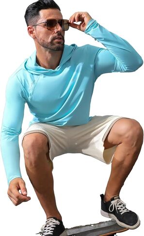 Angel season Men's Rash Guard Shirts Long Sleeve Summer Sun UPF 50 Quick Dry Waterproof Swim Shirt Outdoor Swimwear Tahiti Blue L in Kuwait