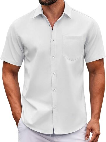 COOFANDY Mens Short Sleeve Dress Shirts Stain Shield Button Down Shirt Business Casual Shirts for Men in Saudi Arabia