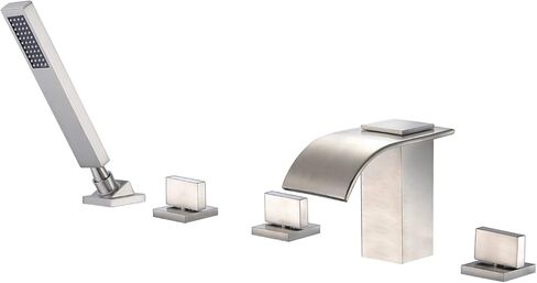 SUMERAIN Roman Tub Faucet Set 5 Holes Deck Mount Waterfall Bathtub Faucet with Handheld Shower Brushed Gold in Kuwait