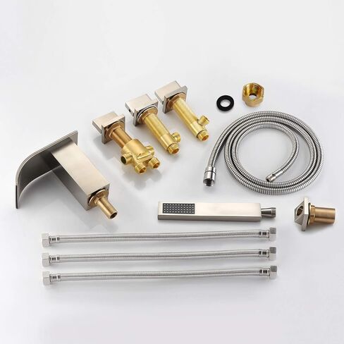 SUMERAIN Roman Tub Faucet Set 5 Holes Deck Mount Waterfall Bathtub Faucet with Handheld Shower Brushed Gold in Kuwait